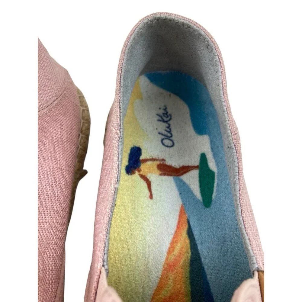 *Olukai Pink Kaula Pa'a Kapa Espadrilles Shoes Womens Size 8 Fold Heel Slip On